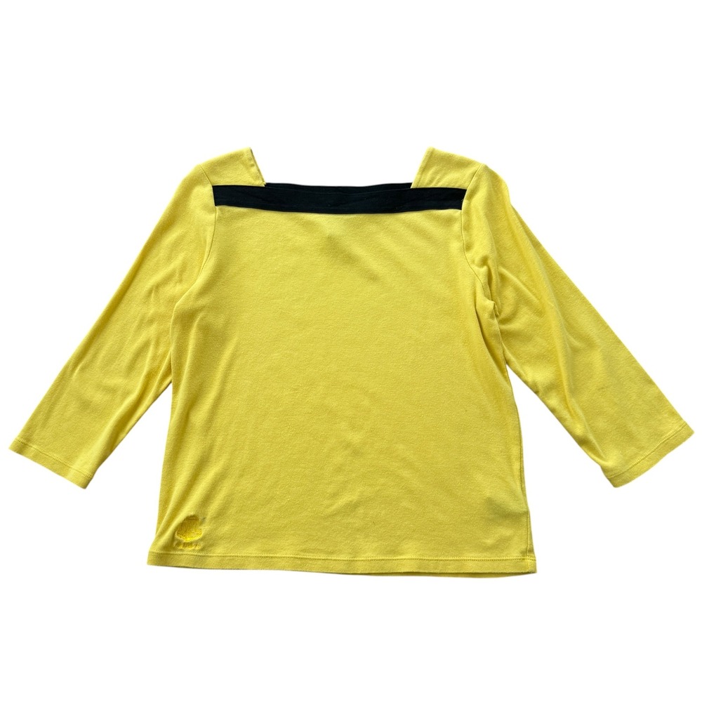 Lauren Ralph Lauren Square Boat Neck Cotton Top 3/4 Sleeve M Yellow Black Y2K